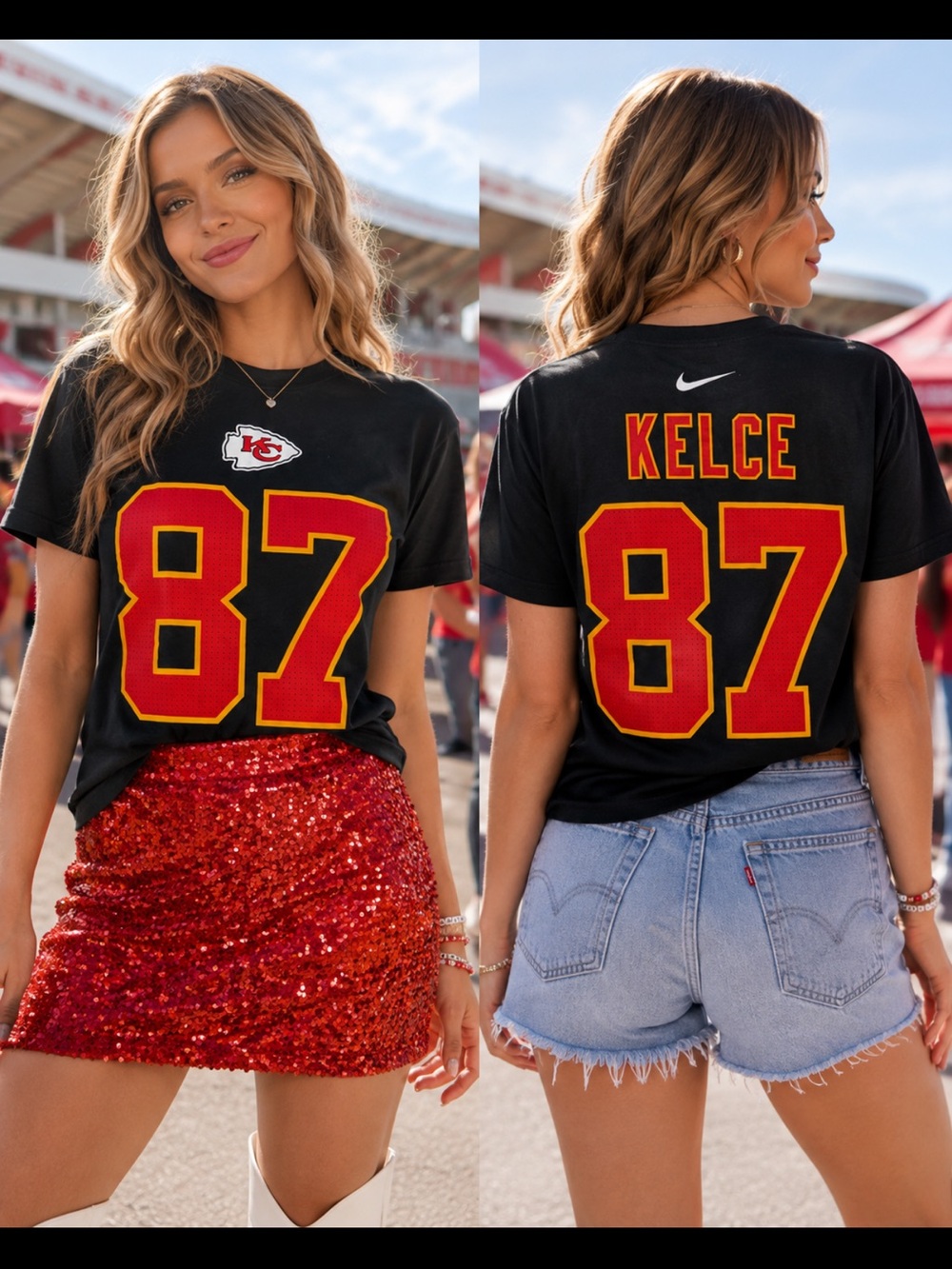 Nike Kansas City Chiefs Travis Kelce #87 Black Player Tee NFL Football.